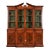 Baker Furniture Style Georgian Carved Mahogany Hand Painted Breakfront Bookcase Cabinet, Circa 1940s For Sale