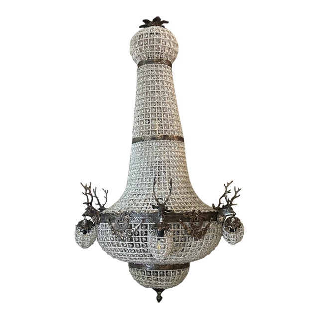 1970s 18 Light Dark Bronze Gazelle Double Tier Chandelier For Sale