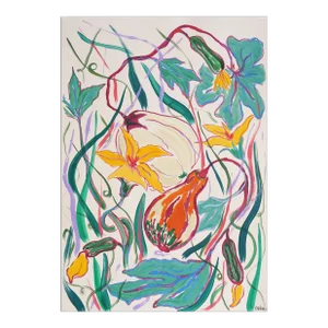 2024, Illustration Style Painting of Fauvist Autumn Garden, Acrylic Painting and India Ink on Paper by Romina MIlano