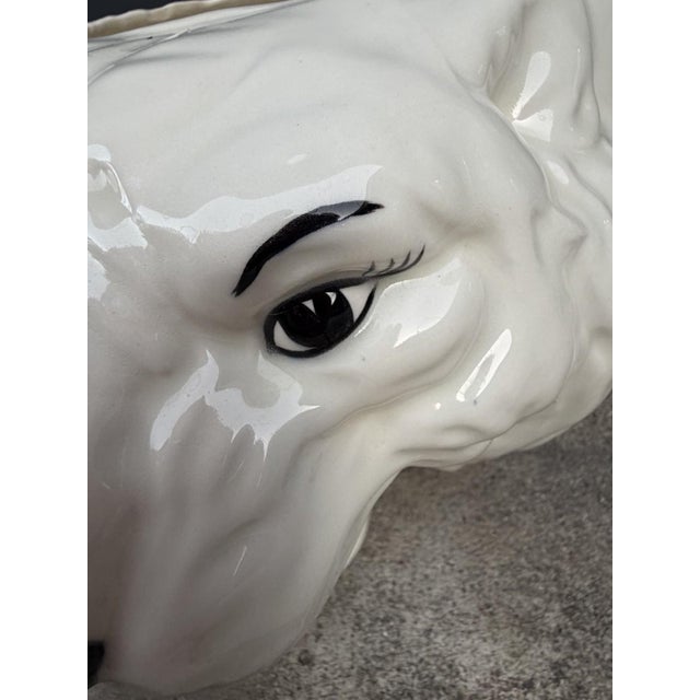 Pair Vintage Ceramic Roaring Tiger Bear Head Planters MCM Hollywood Regency For Sale - Image 9 of 15