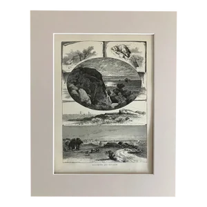 Antique 1874 Wood Engraving, "Gloucester and Rockport", Mass. in 11x14 Mat