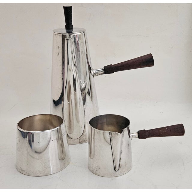 PM Italy 1950s Mid Century Modern P M Italy Silverplated Brass Coffee Pot, Creamer and Sugar Bowl, With Tray - 4 Piece Set For Sale - Image 4 of 15