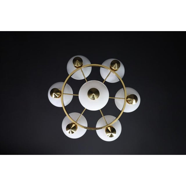 Sculptural Italian Chandelier in Brass & Opaline Glass, 1970s For Sale - Image 11 of 16