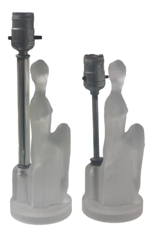 Art Deco 1920's Frosted Crystal Nude Female Figural Table Lamps - a Pair