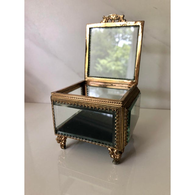 Metal 1950s Cut Crystal and Brass Jewelry Box For Sale - Image 7 of 8