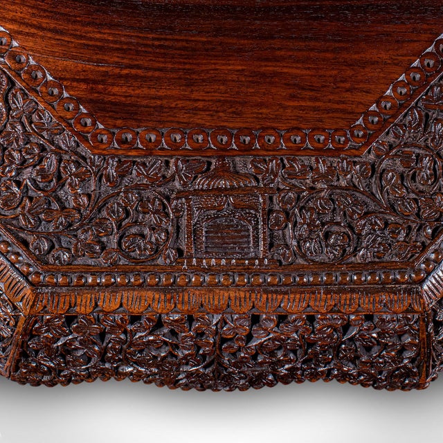 Antique Carved Tea Table, Burmese, Teak, Octagonal, Lamp, Side, Victorian, 1860 For Sale - Image 6 of 12