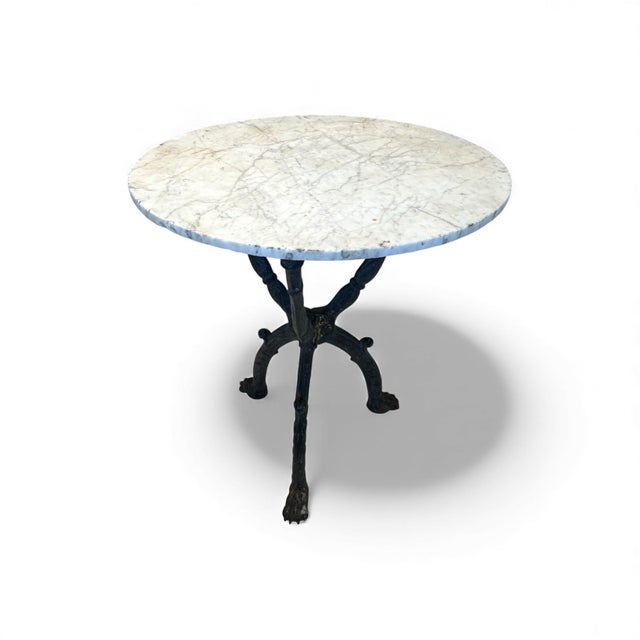 French 19c French Antique Black Iron Base With Paw Feet & Marble Top For Sale - Image 3 of 4