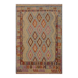 Southwestern Kilim Gray Brown Wool Rug - 4'11" X 7'0" For Sale