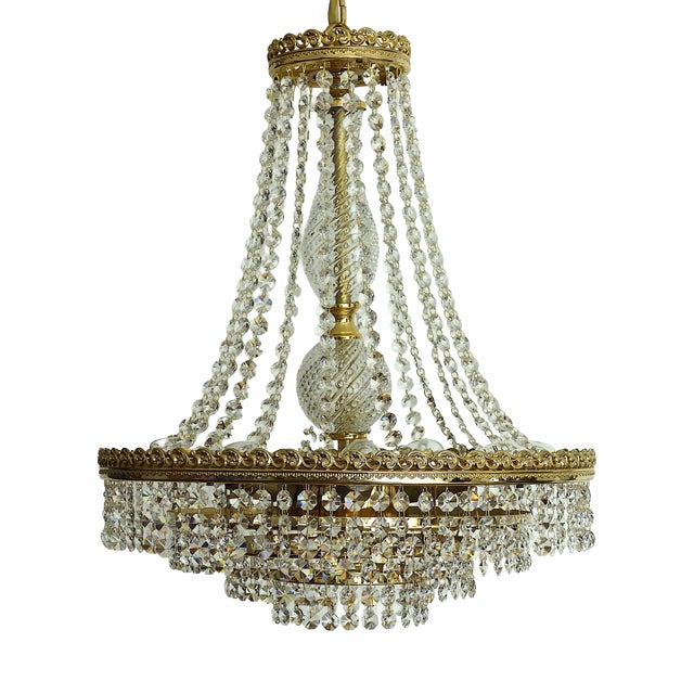 Brass, Lead Crystal and 24k Gold-Plated 5-Light Chandelier from Sölken Leuchten, 1970s For Sale