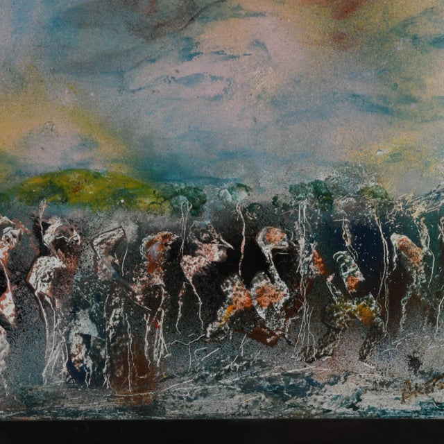 Abstract Expressionism Framed Signed J. Akston "Moon Madness, 1974" Enamel and Acrylic on Masonite For Sale - Image 3 of 12