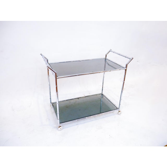 1970s Mid-Century Chrome and Smoked Glass Bar Cart For Sale In Houston - Image 6 of 6