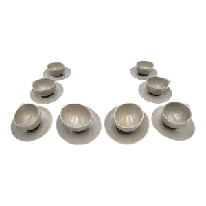 1950s Raymor Roseville Ben Seibel Beach Gray Cup/Saucer Set- 16 Pieces