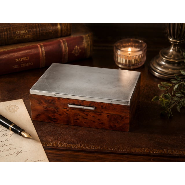 Brown Mid-20th Century Italian Elm Burl and 800 Silver Jewelry Box from Leonardo Gaito Napoli, 1950s For Sale - Image 8 of 10