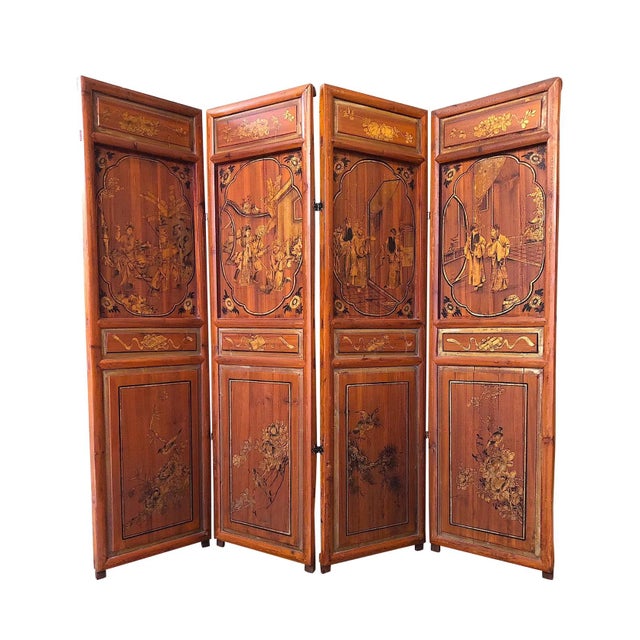 Antique Chinese Wedding Screen - Hand-Painted - Four Panels For Sale - Image 13 of 13