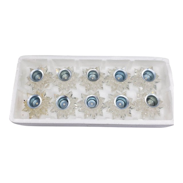 Vintage Italy Candle Holder Set Clear Lucite Multifaceted Atomic Starburst - Set of 10 For Sale