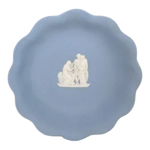 Wedgwood Blue Jasperware Small Round Scalloped Trinket Jewelry Dish