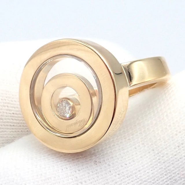 Chopard Yellow Gold Diamond Double Circle Happy Spirit Ring, Size 6.75 For Sale In Philadelphia - Image 6 of 12