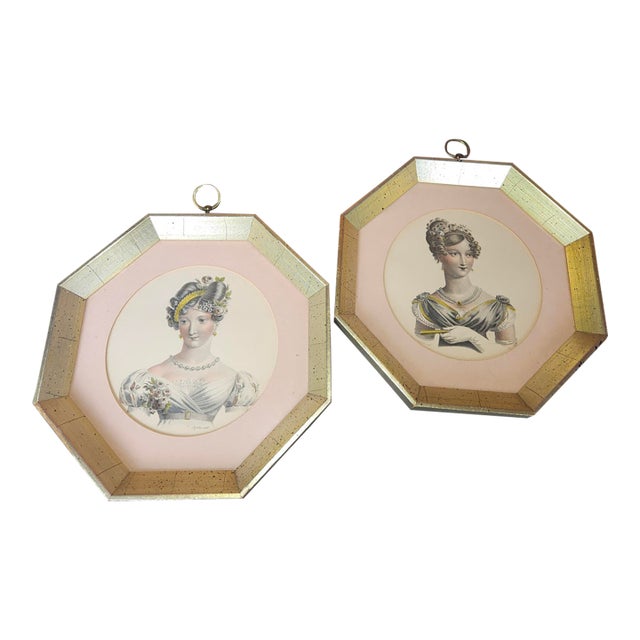 Charming Prints of Aristocratic Ladies in Gilt Frames - A Pair For Sale