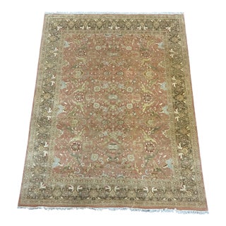 Hand-Knotted Persian Tabriz Style Wool Area Rug Dusty Rose & Taupe Floral Rug For Sale
