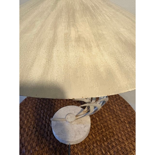 1990s Fabulous Vintage Original Pair of Michael Taylor Metal Palm Leaf Lamps With Metal Shades Travertine Base For Sale - Image 12 of 12