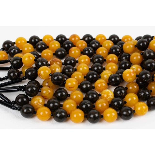 Plastic Angela Caputi Tangerine and Black Beaded Multi-Strand Resin Necklace For Sale - Image 7 of 8