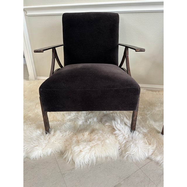 2010s Vintage Custom Bernhardt Chocolate Brown Velvet & Iron Brutalist Lounge Chairs - A Pair For Sale - Image 5 of 15