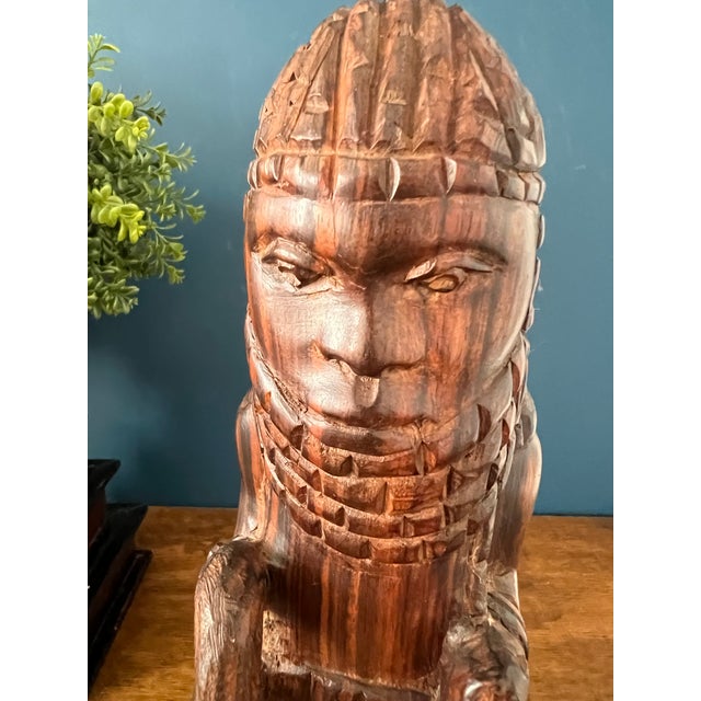 Brown Sculptural African Kuba Hand-Carved Mahogany Figure on Base, Mid-20th Century For Sale - Image 8 of 17