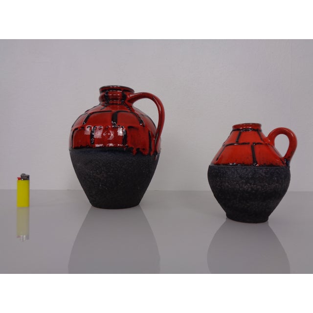 Ceramic Red & Black Lava Ceramic Vases by Heinz Siery for Carstens, 1960s, Set of 2 For Sale - Image 7 of 17