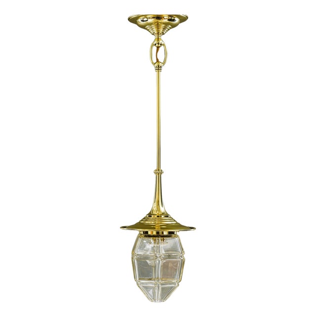 Art Deco Hanging Lamp with Cut Glass Shade, Vienna, Austria, 1920s For Sale