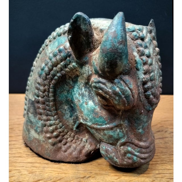 Art Deco Early 20th Century Stylized Cast Iron Bulls Head For Sale - Image 3 of 7