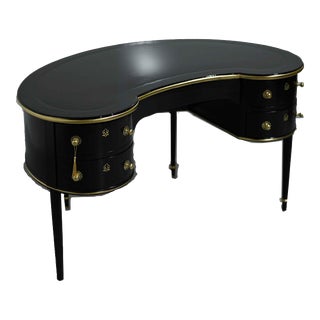 Mid Century Kidney Shaped Ladies Vanity Desk in Black - Newly Painted For Sale