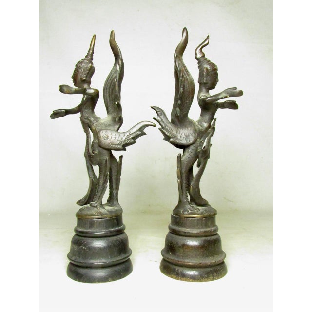 Pair of Antique Thai Bronze Kinnaris Figurines For Sale - Image 10 of 18