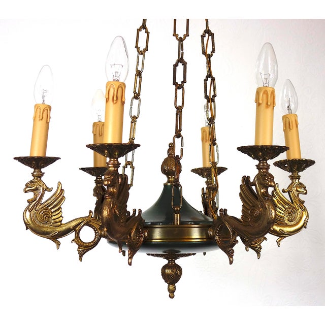 French Empire Brass Swan Chandelier from Unbekannt, 1940s, in Very Good conditions. Designed 1920 to 1949 I have official...