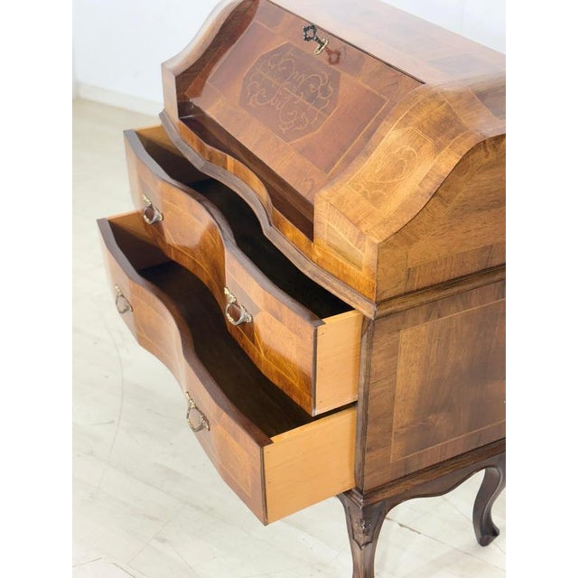 Wood Baroque Writing Desk with Inlays, 1800s For Sale - Image 7 of 10