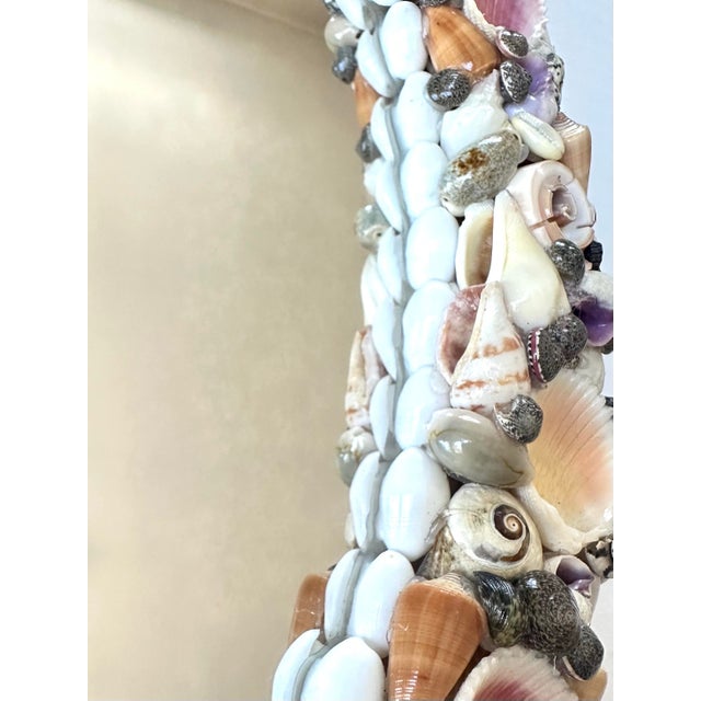 Handcrafted Seashell Oval Mirror – Coastal Beach House Decor, Velvet Backing For Sale - Image 10 of 12