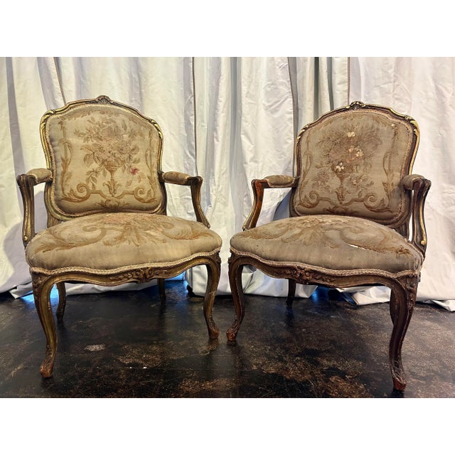 Wood Louis XV Style Arm Chairs a Pair For Sale - Image 7 of 7