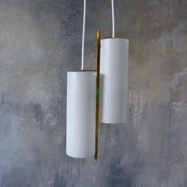 Scandinavian Ceiling Lamp in Brass and Opal Glass, 1950s For Sale - Image 3 of 18