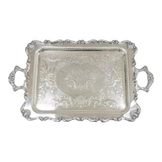 Mid 20th Century English Silver Mfg Large Victorian Ornate Silver Plated Serving Platter Tray For Sale