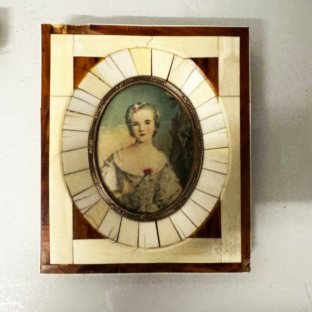 1940s Set 4 Miniature Portraits Framed in Bone /Faux-Tortoise Frames For Sale - Image 5 of 9