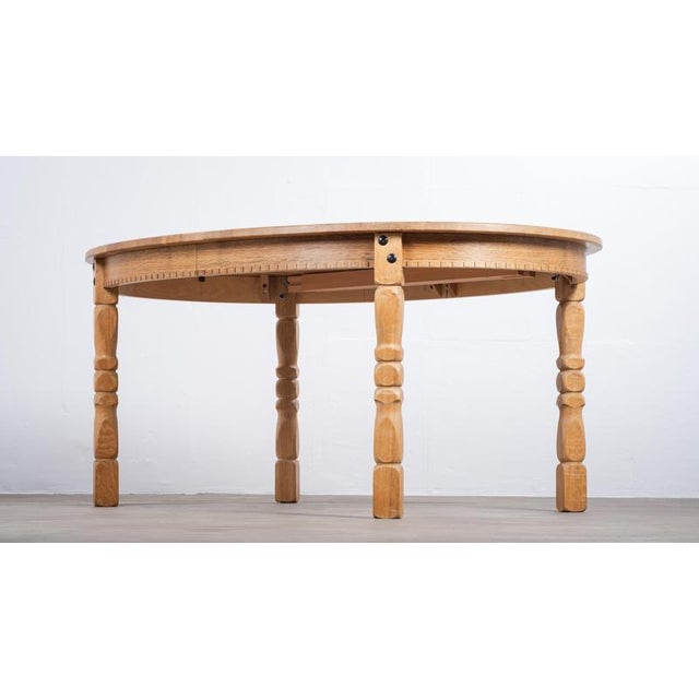 Brutalist Oval Oak Dining Table from Henning Kjærnulf, Denmark, 1960s For Sale - Image 4 of 10