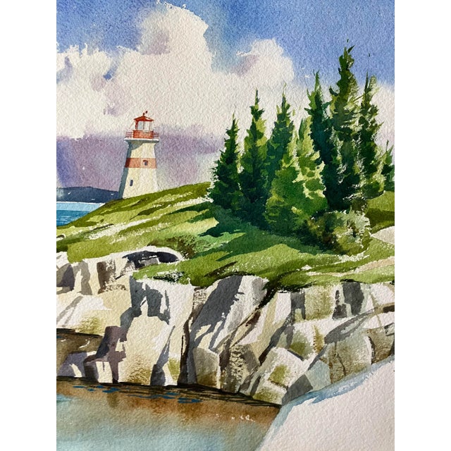 Impressionist 1970’s Original Lighthouse/Sailing/Seascape Watercolor Painting Signed For Sale - Image 3 of 4