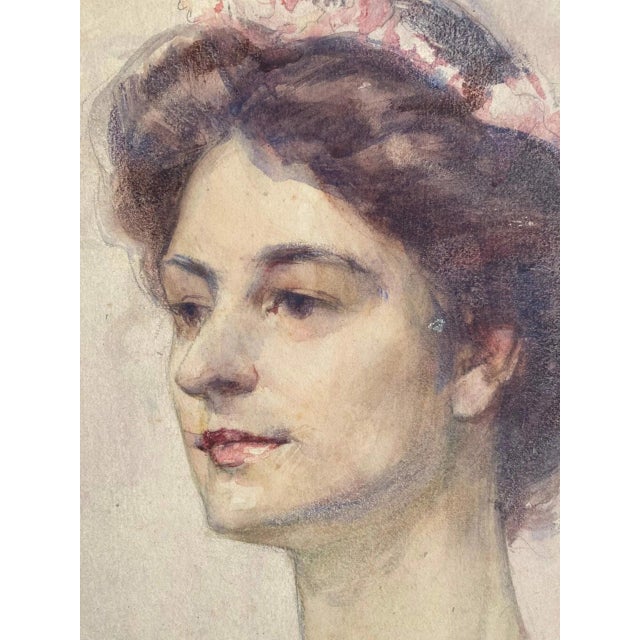 Antique Historic New Orleans Portrait Watercolor Painting of a Lady by Ellsworth Woodward For Sale - Image 4 of 6