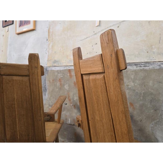 Vintage Rustic Oak Chairs with Leather Cushions, 1970s, Set of 2 For Sale - Image 15 of 18