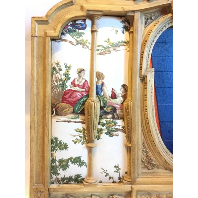 Wood Antique Carved & Upholstered Wall Mirror For Sale - Image 7 of 9