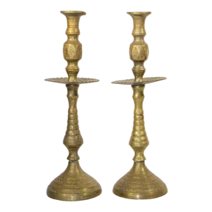 Solid Brass Vintage Moroccan Candle Holder a Pair 1950's