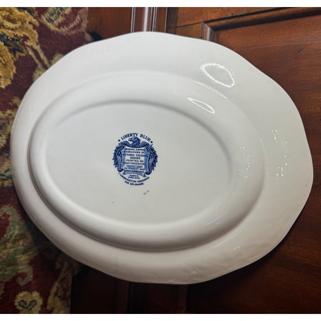 Ironstone China 1970s Liberty Blue Washington Crossing the Delaware Platter – Americana Ironstone, England | 250th Anniversary Decor For Sale - Image 4 of 13