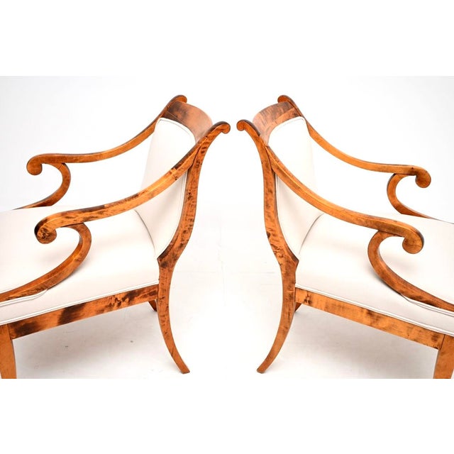 Antique Biedermeier Swedish Satin Birch Armchairs, 1860s, Set of 2 For Sale - Image 4 of 11