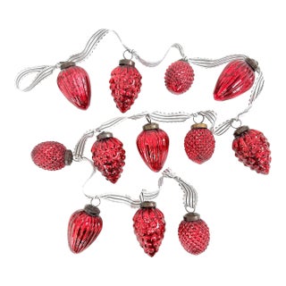 Vintage Red Kugel-Style Mercury Glass Christmas Ornament Garland, 48" For Sale