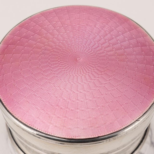 English Silver, Guilloché Enamel and Cut Crystal Jar, 1927 For Sale - Image 9 of 12