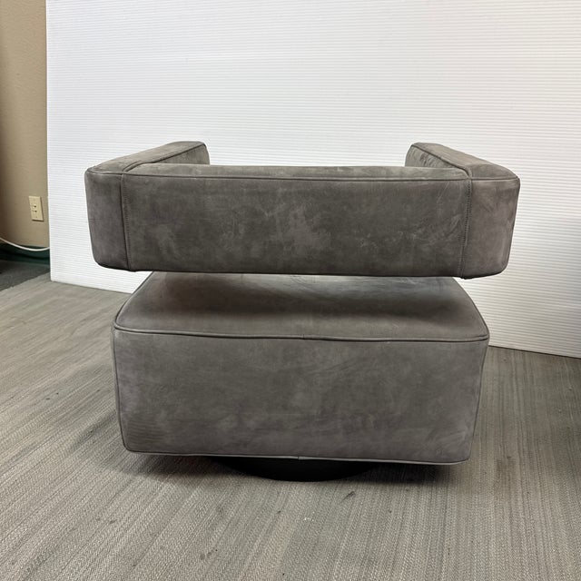 Gray Restoration Hardware Drew Curved Swivel Chairs, Pair For Sale - Image 8 of 12